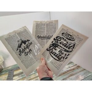 Wanderlust Let the Adventure Begin Vintage Dictionary Page Decor Outdoorsy 3pgs